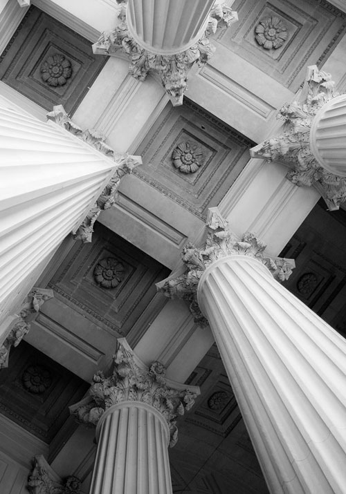 Architectural columns representing secure mortgage and lending documentation